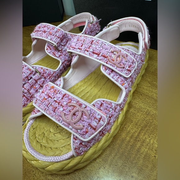 Authentic Chanel Pink Tweed Dad Sandals size 36.5 - Picture 16 of 16